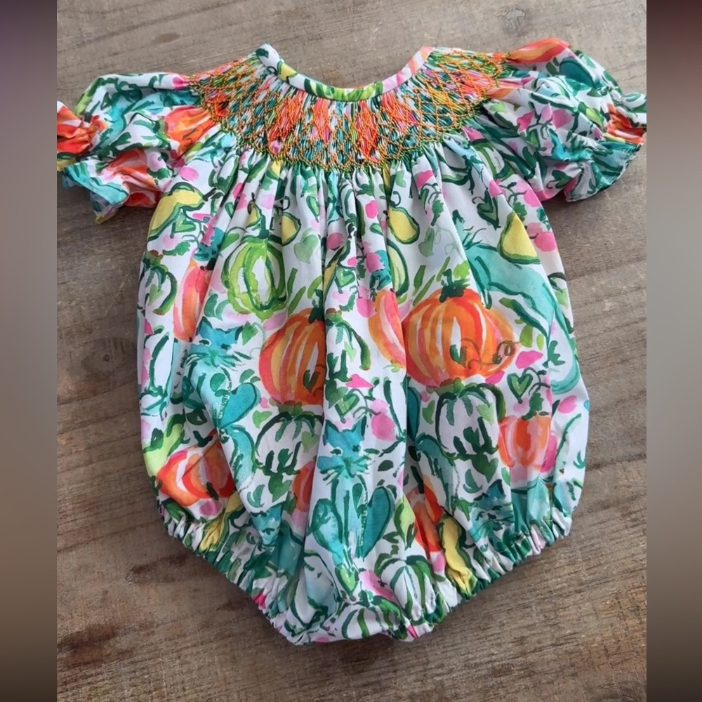 Pumpkin Floral Smocked bubble